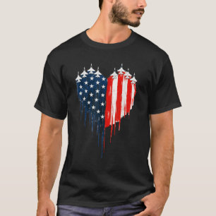 Retro Fighter Jet Aeroplane American Flag Heart T-Shirt