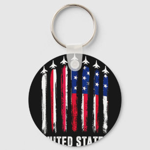 Retro Fighter Jet Aeroplane Usa Flag 4th Of July P Key Ring