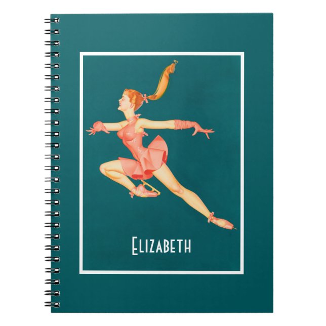Retro Figure Skater In A Pink Outfit Personalised Notebook (Front)