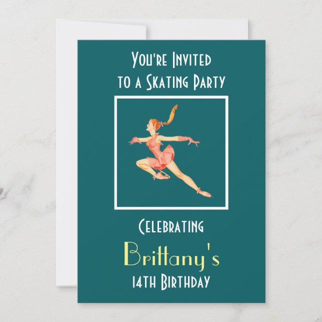 Retro Figure Skater Skating Party Invitation (Front)