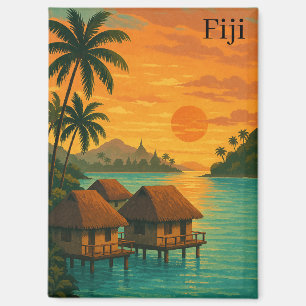 Retro Fiji Tropical Ocean Bungalows Sunset View Magnet