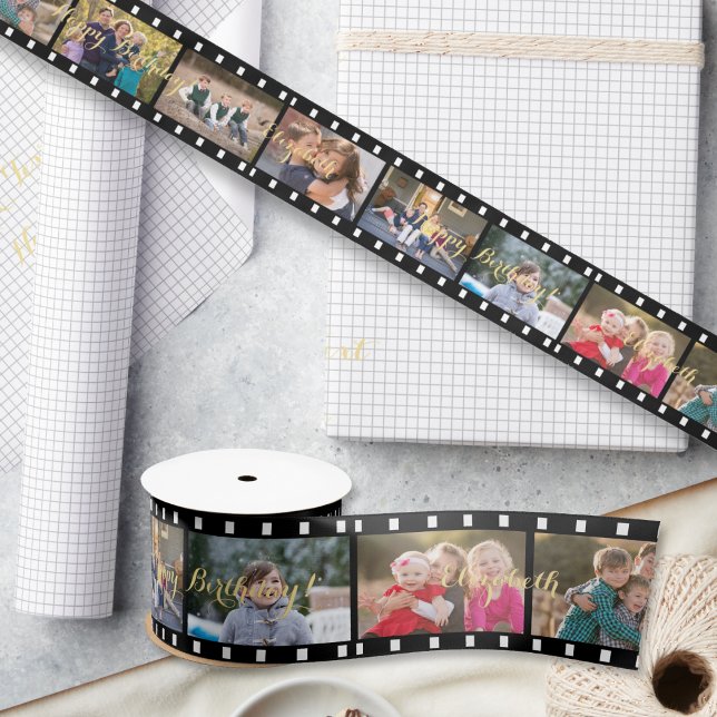 Retro Film Strip Custom Photo Birthday Gift Wrap Satin Ribbon (Retro Film Strip Custom Photo Birthday Gift Wrap Satin Ribbon)