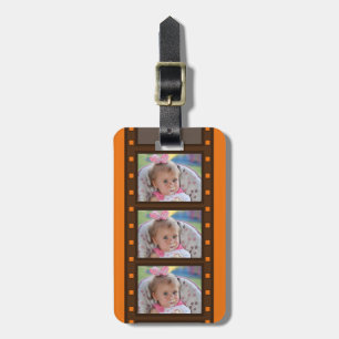 Retro Film Strip Up to 3 Photos on Orange Luggage Tag