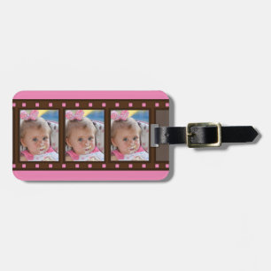 Retro Film Strip Up to 3 Portrait Photos on Pink Luggage Tag