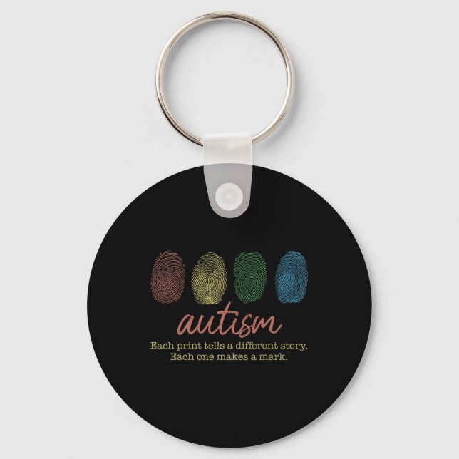 Retro Fingerprint Autism Each Print Tells A Differ Key Ring (Front)