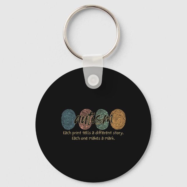 Retro Fingerprint Autism Each Print Tells A Differ Key Ring (Front)