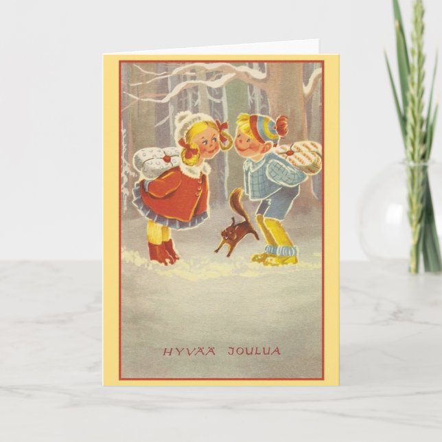 Retro Finnish Hyvää Joulua Christmas Card (Front)
