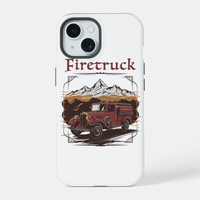 Retro fire engine mountain range iPhone 15 case (Back)