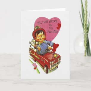 Retro Fire Fighter Hot Stuff Valentine's Day Card