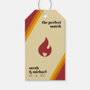 Retro Fire Heart Striped The Perfect Match Wedding Gift Tags