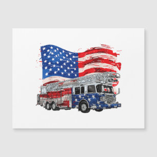 Retro Fire Truck Firefighter Fireman USA Flag 4th 