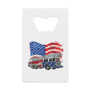 Retro Fire Truck Firefighter Fireman USA Flag 4th