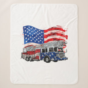 Retro Fire Truck Firefighter Fireman USA Flag 4th  Sherpa Blanket