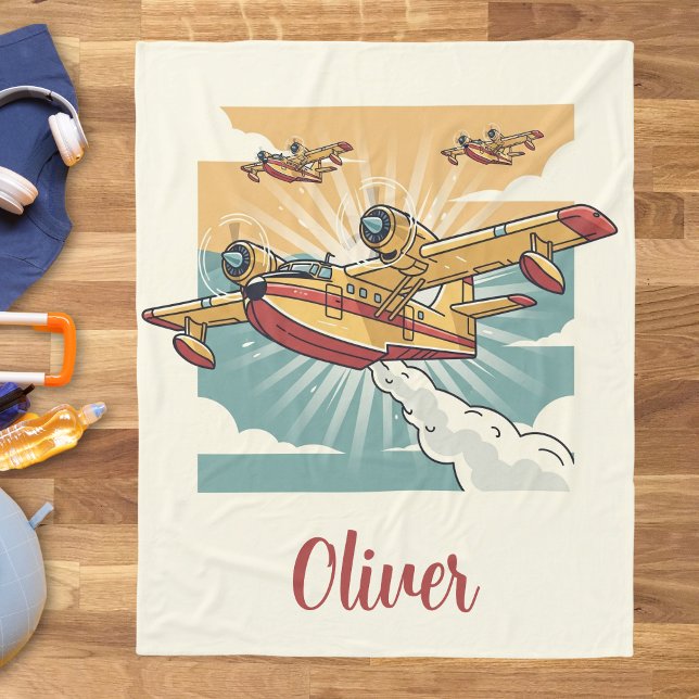 Retro Firefighting Water Bomber AirPlane Fleece Blanket (Creator Uploaded)