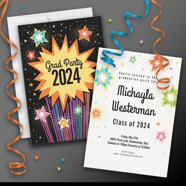 Retro Fireworks Graduation Party Invitation (Creator Uploaded)