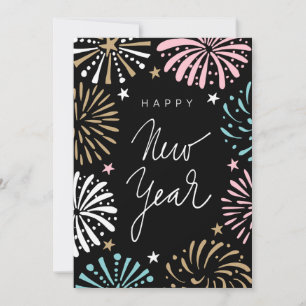 Retro Fireworks New Year 2023 Holiday Photo Card