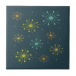 Retro Fireworks Starbursts Dark Blue Mid-century Ceramic Tile<br><div class="desc">Elevate your tiling project with this fabulous retro firework starburst on dark blue mid century style ceramic tile. It will add that POP you're looking for!</div>