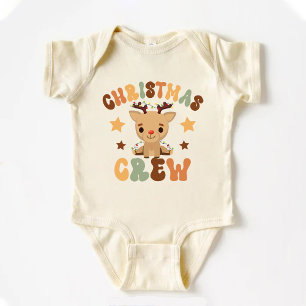 Retro First Christmas Cousin Crew Cute Reindeer Baby Bodysuit