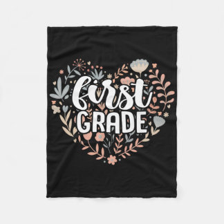 Retro First Grade Floral Heart Ck To School Teache Fleece Blanket