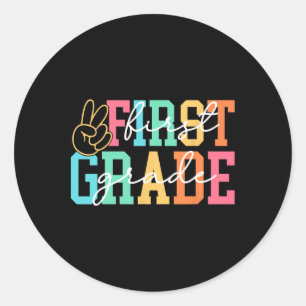 Retro First Grade Preppy Back To School Teacher Gi Classic Round Sticker