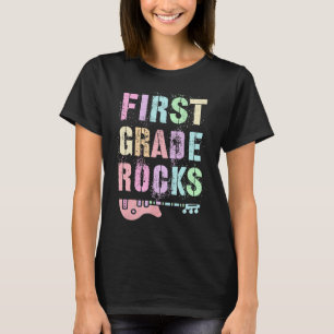 Retro FIRST GRADE ROCKS Teacher Rockstar 1st ABCD T-Shirt