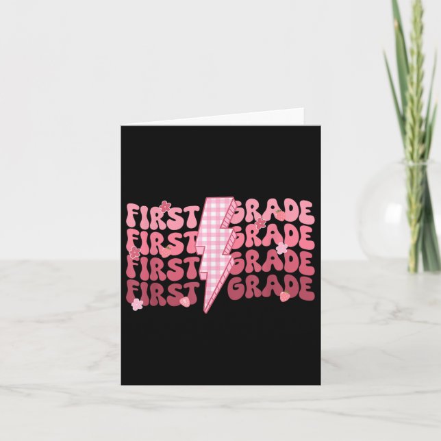 Retro First Grade Teacher Lightning Bolt First Day Card (Front)