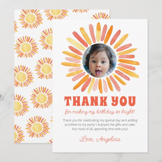 Retro First Trip around the Sun 1st Birthday Party Thank You Card (Front/Back)