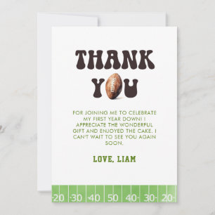 Retro First Year Down Football 1st Birthday  Thank You Card