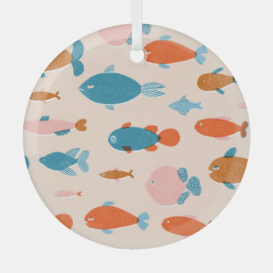 Retro Fish: Risograph Style Pattern Glass Tree Decoration