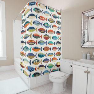retro fish shower curtain
