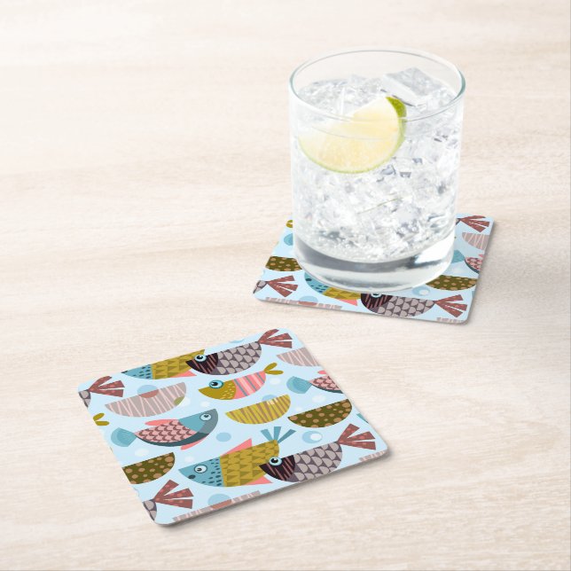 Retro Fish Square Paper Coaster (Insitu)