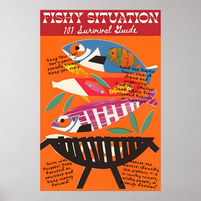Retro Fish Survival Guide Art Print – Coastal (Front)