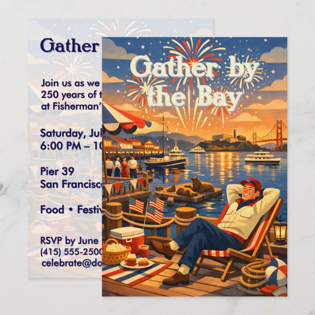 Retro Fisherman’s Wharf Fireworks Celebration Invitation (Front/Back)