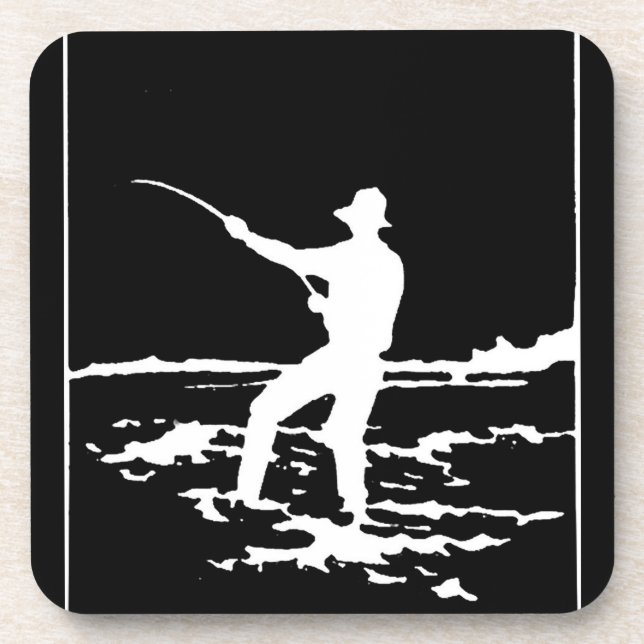 Retro Fisherman Silhouette Coaster (Front)