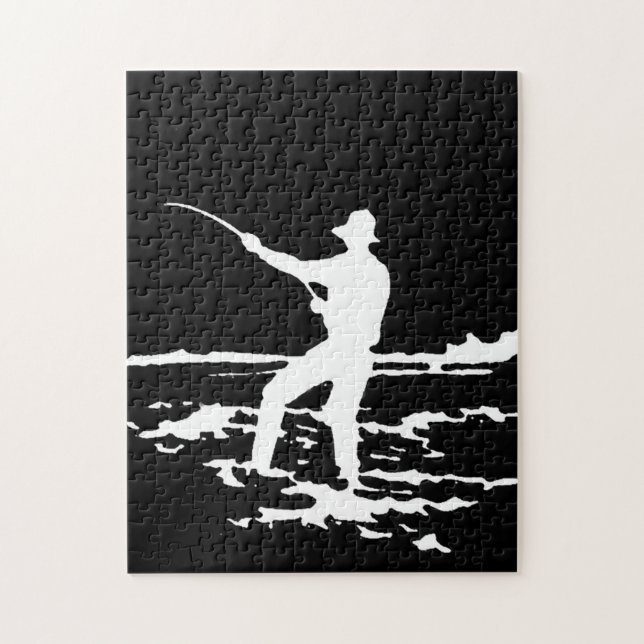 Retro Fisherman Silhouette Jigsaw Puzzle (Vertical)