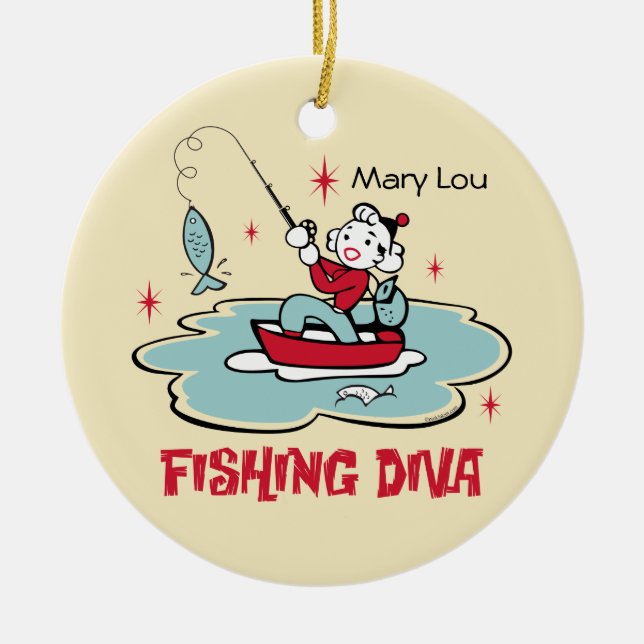 Retro Fishing Diva Personalised Ornament (Front)