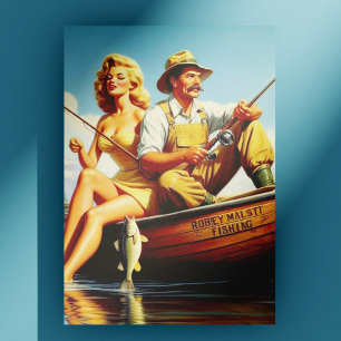 Retro FIshing Illustration Postcard