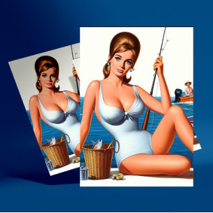 Retro Fishing Pin-up Postcard