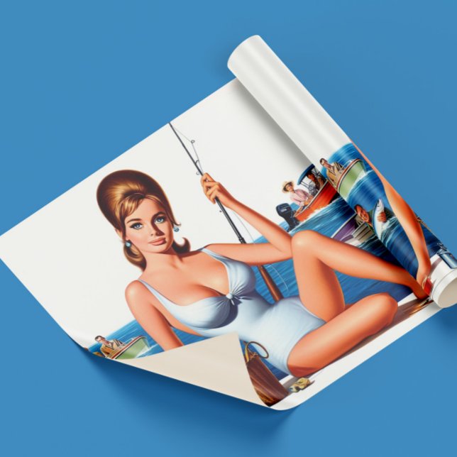 Retro Fishing Pin-up Wrapping Paper (Creator Uploaded)