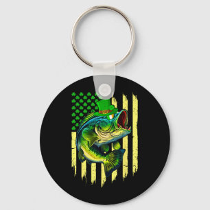 Retro Fishing Rod And Shamrocks Usa Flag Saint Pat Key Ring