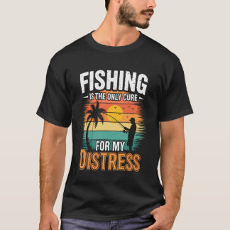 Retro Fishing Therapy Mental Health Stress Relief  T-Shirt