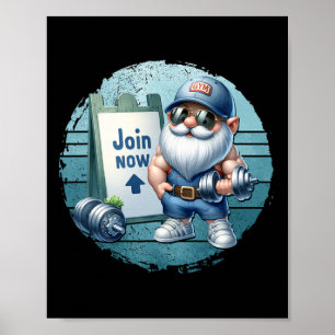 Retro Fitness Gnome In Gym Outfit With Dumbbells V Poster