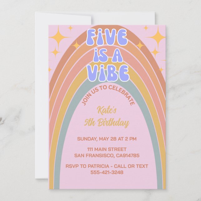 Retro Five is a Vibe Rainbow Pink Birthday  Invitation (Front)