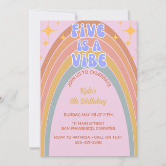 Retro Five is a Vibe Rainbow Pink Birthday  Invitation