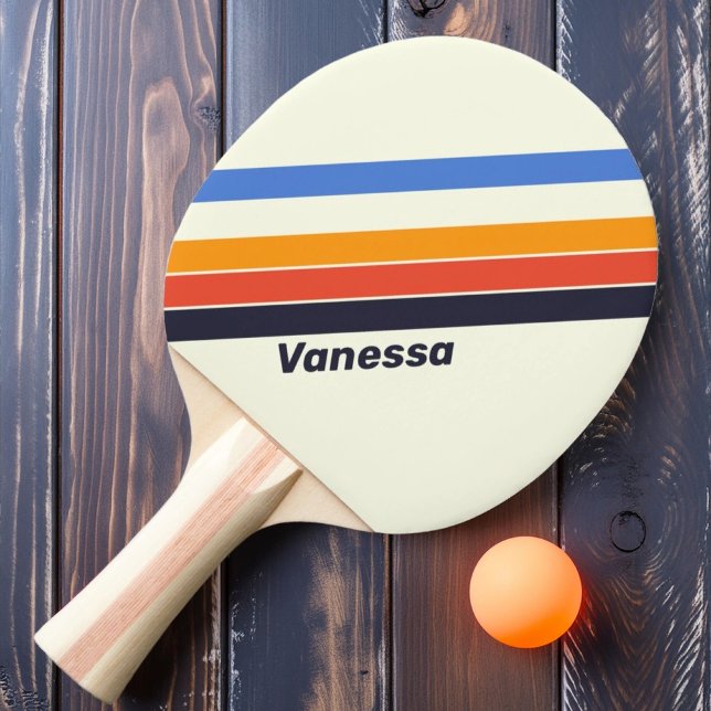 Retro five Stripe with Name Ping Pong Paddle (Creator Uploaded)