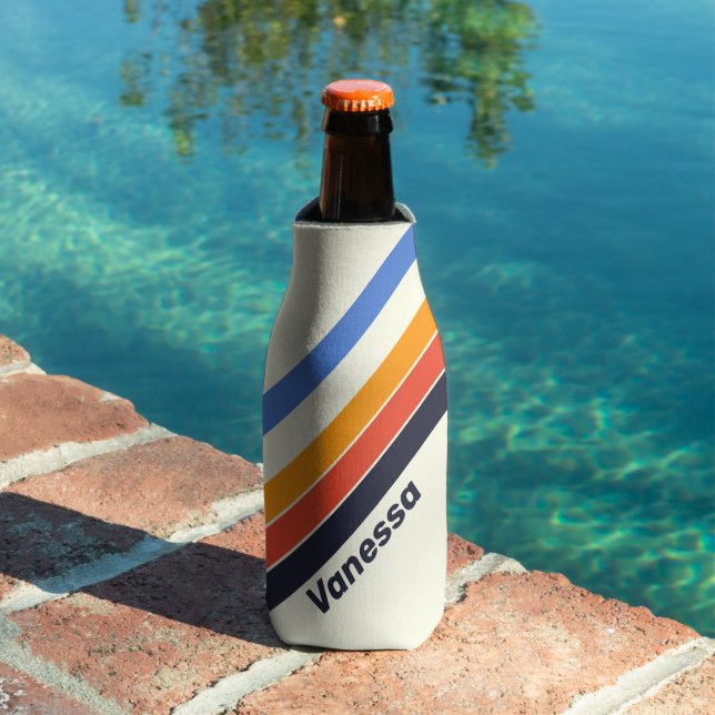 Retro five Striped with Name and Initial Bottle Cooler (In Situ Pool)