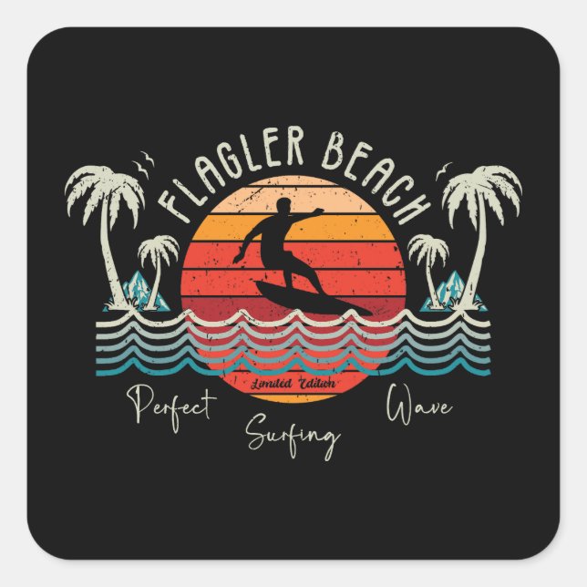 Retro Flagler Beach Square Sticker (Front)