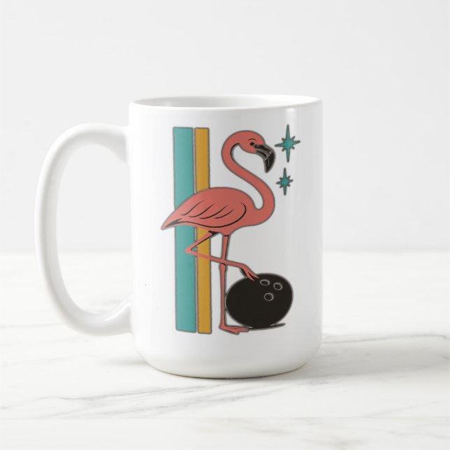 Retro Flamingo Bowling Midcentury Art Coffee Mug (Left)