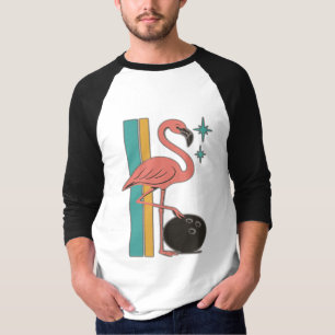 Retro Flamingo Bowling Midcentury Art T-Shirt