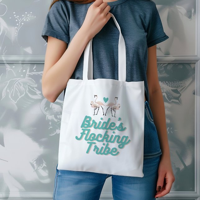 Retro Flamingo Brides Flocking Tribe Bridal Shower Tote Bag (Creator Uploaded)